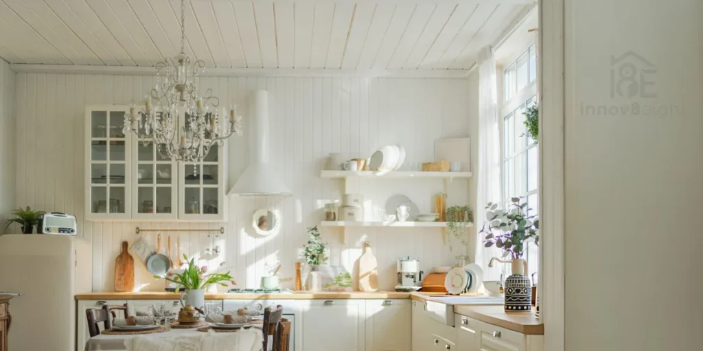 Stylish Bloxburg kitchen layout featuring wood accents and lighting